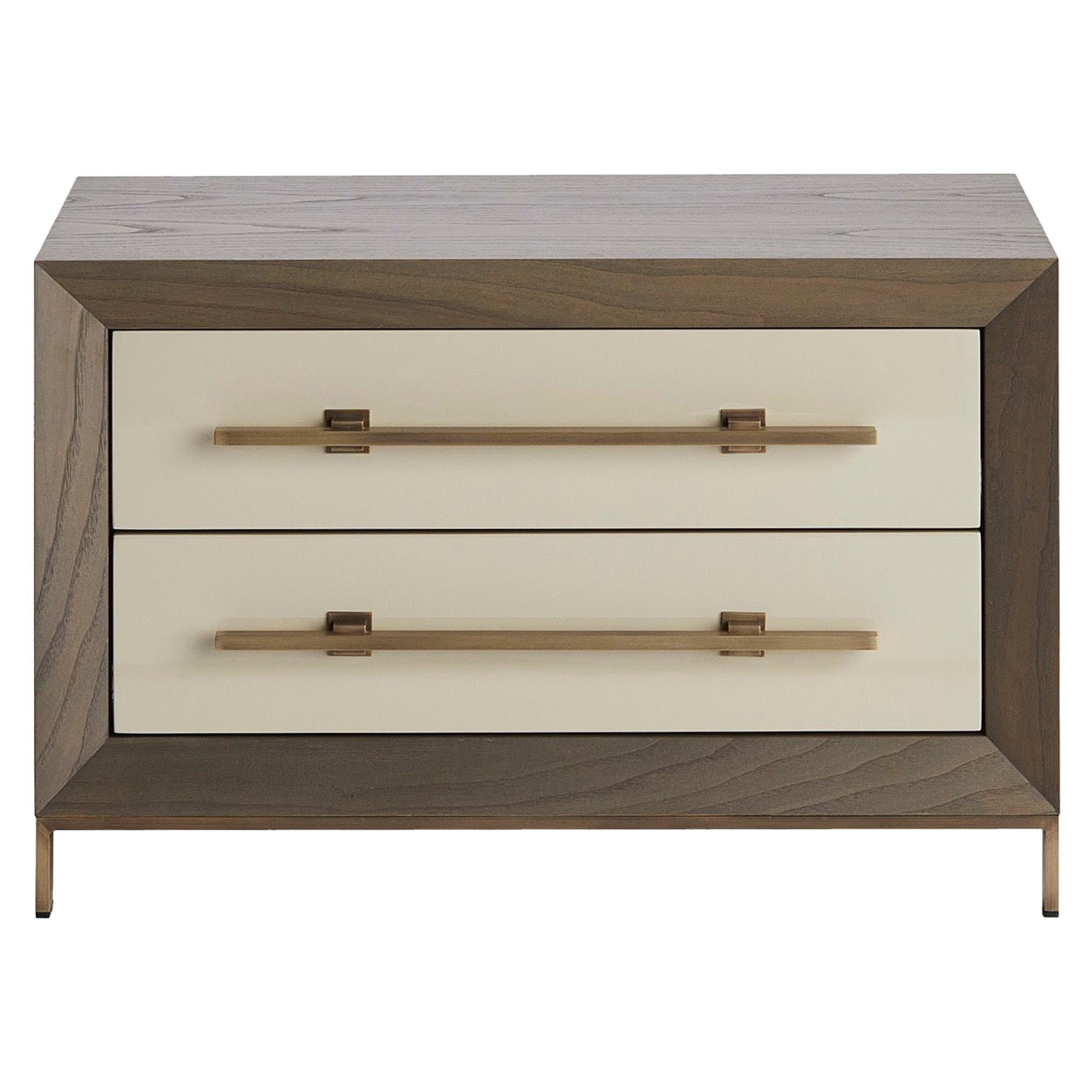 MAGNA Nightstand in Chestnut Structure and Lacquered Drawers For Sale