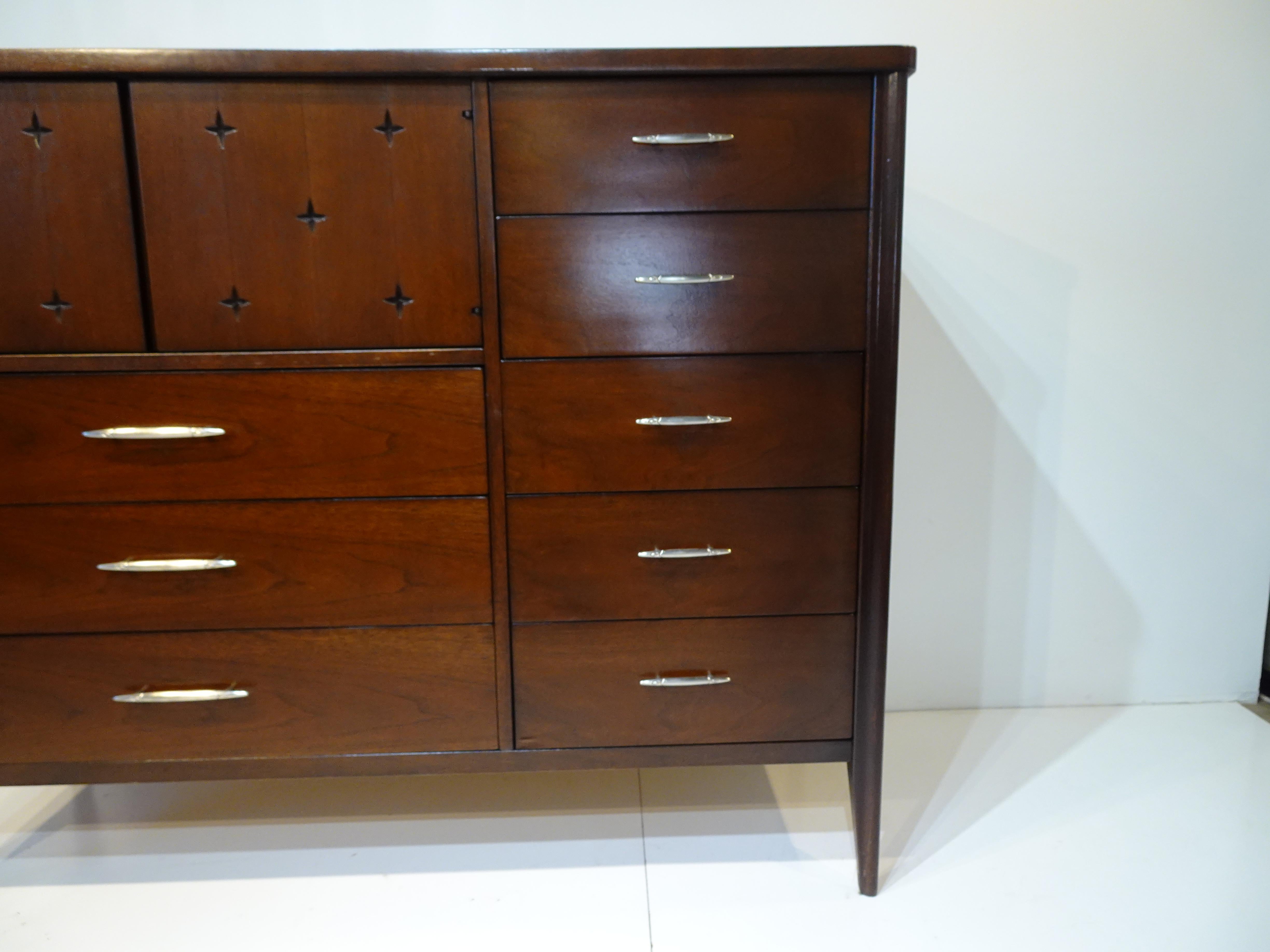 Magna Saga Walnut Highboy Mid Century Chest for Broyhill Premier In Good Condition In Cincinnati, OH