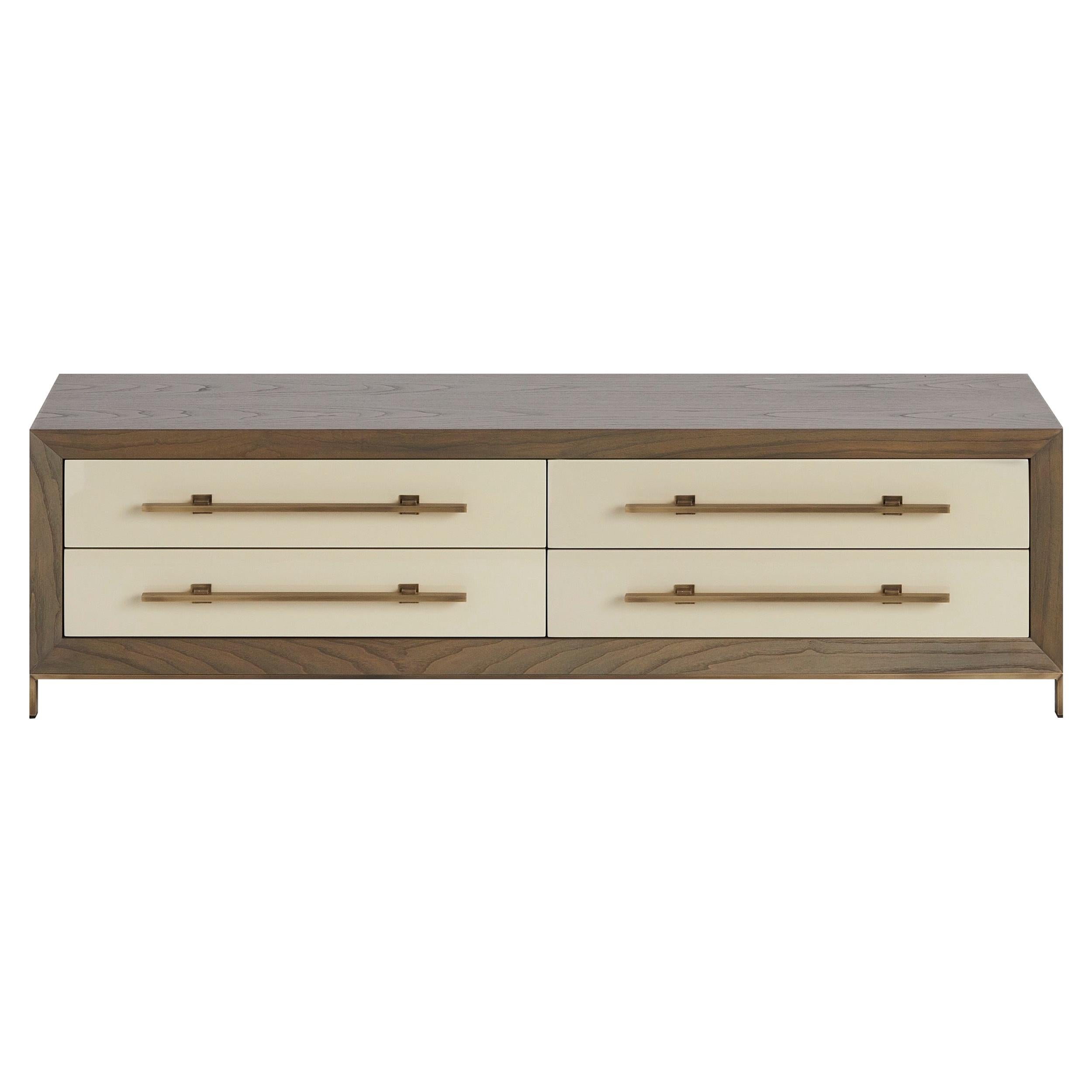 Magna TV sideboard wood with brass handles and feet