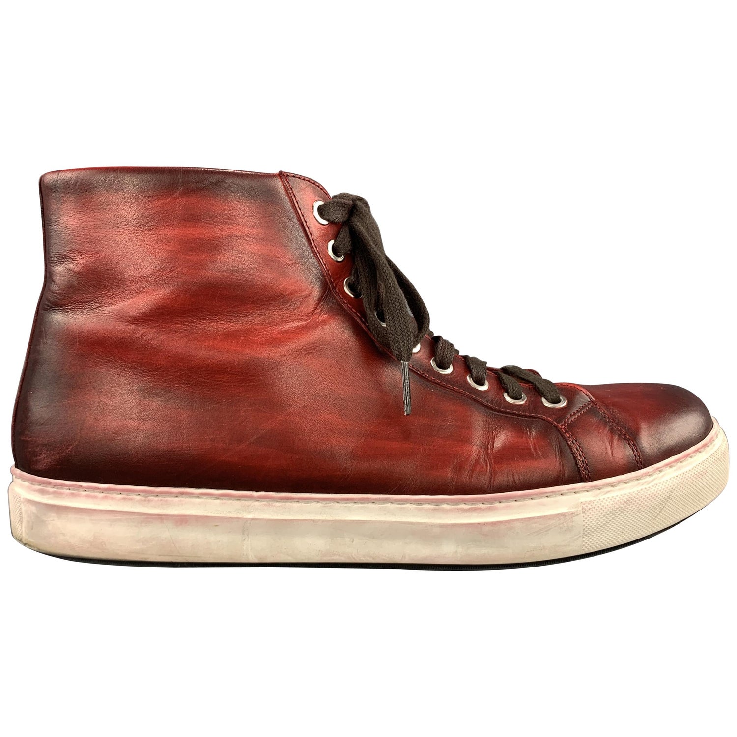MAGNANNI Size 10 Oxblood Red Antique Leather BRANDO High Top Sneakers at  1stDibs