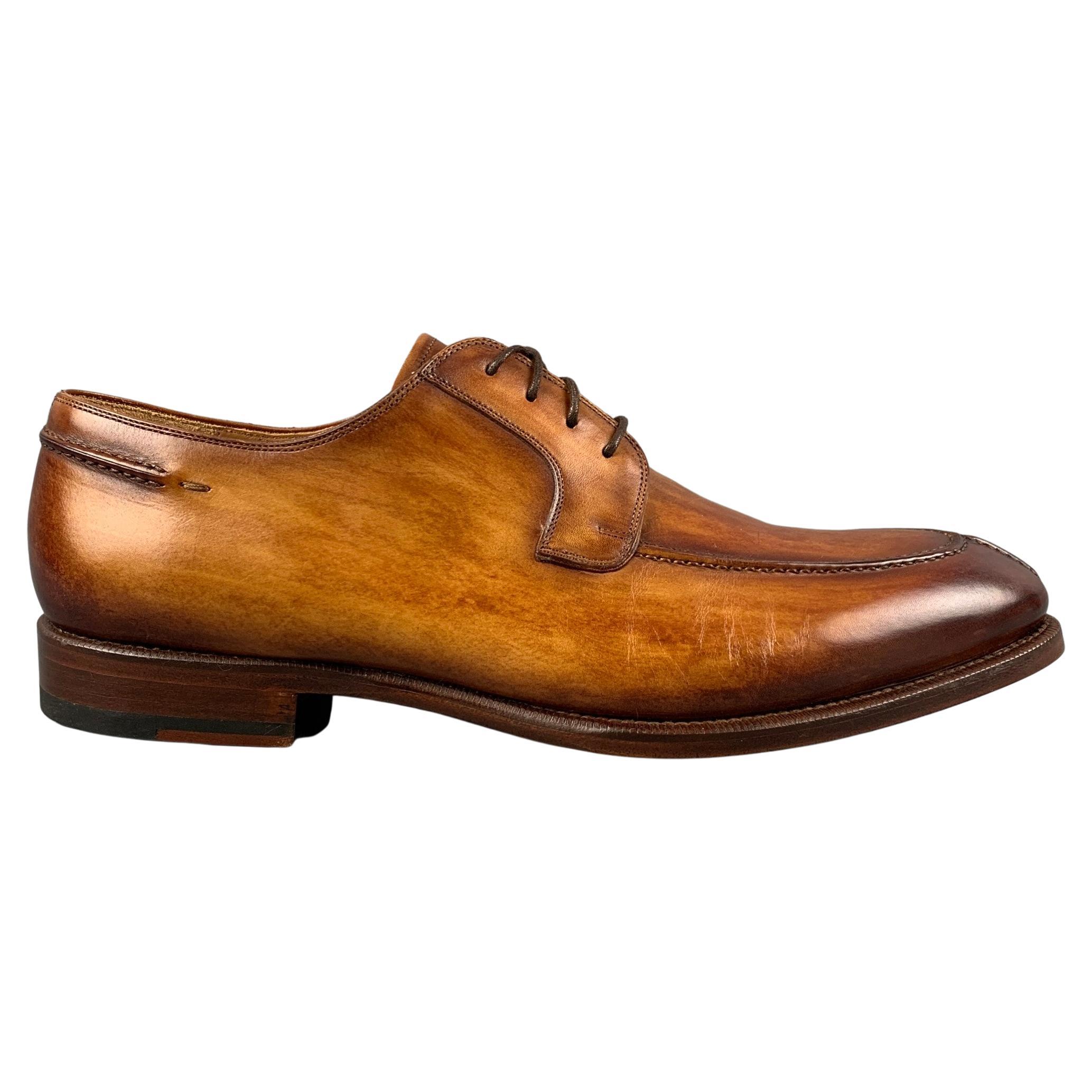MAGNANNI Size 10.5 Brown Burnished Leather Lace Up Canela Shoes at ...