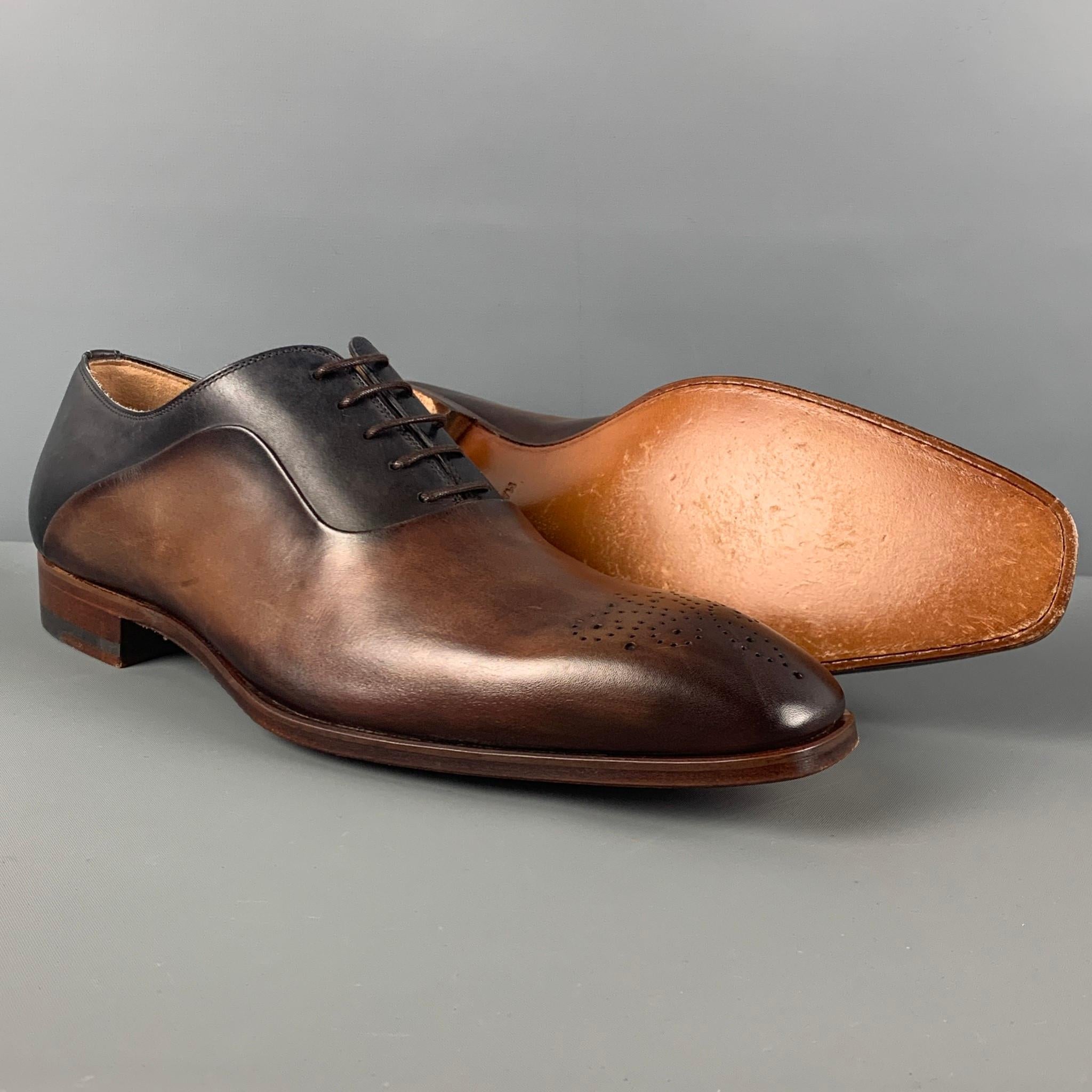MAGNANNI Size 8.5 Brown Black Ombre Leather Lace Up Shoes In Good Condition In San Francisco, CA