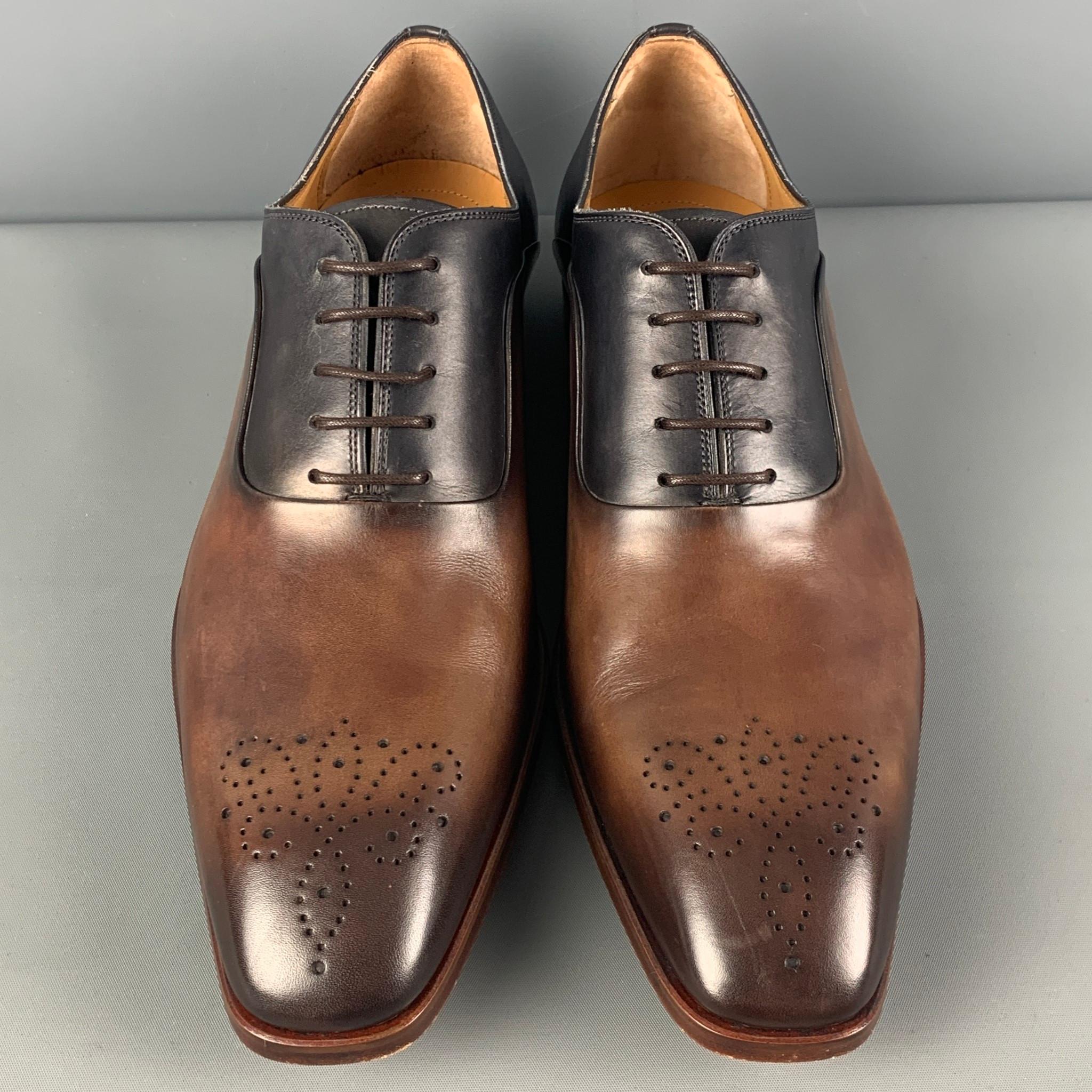 Men's MAGNANNI Size 8.5 Brown Black Ombre Leather Lace Up Shoes