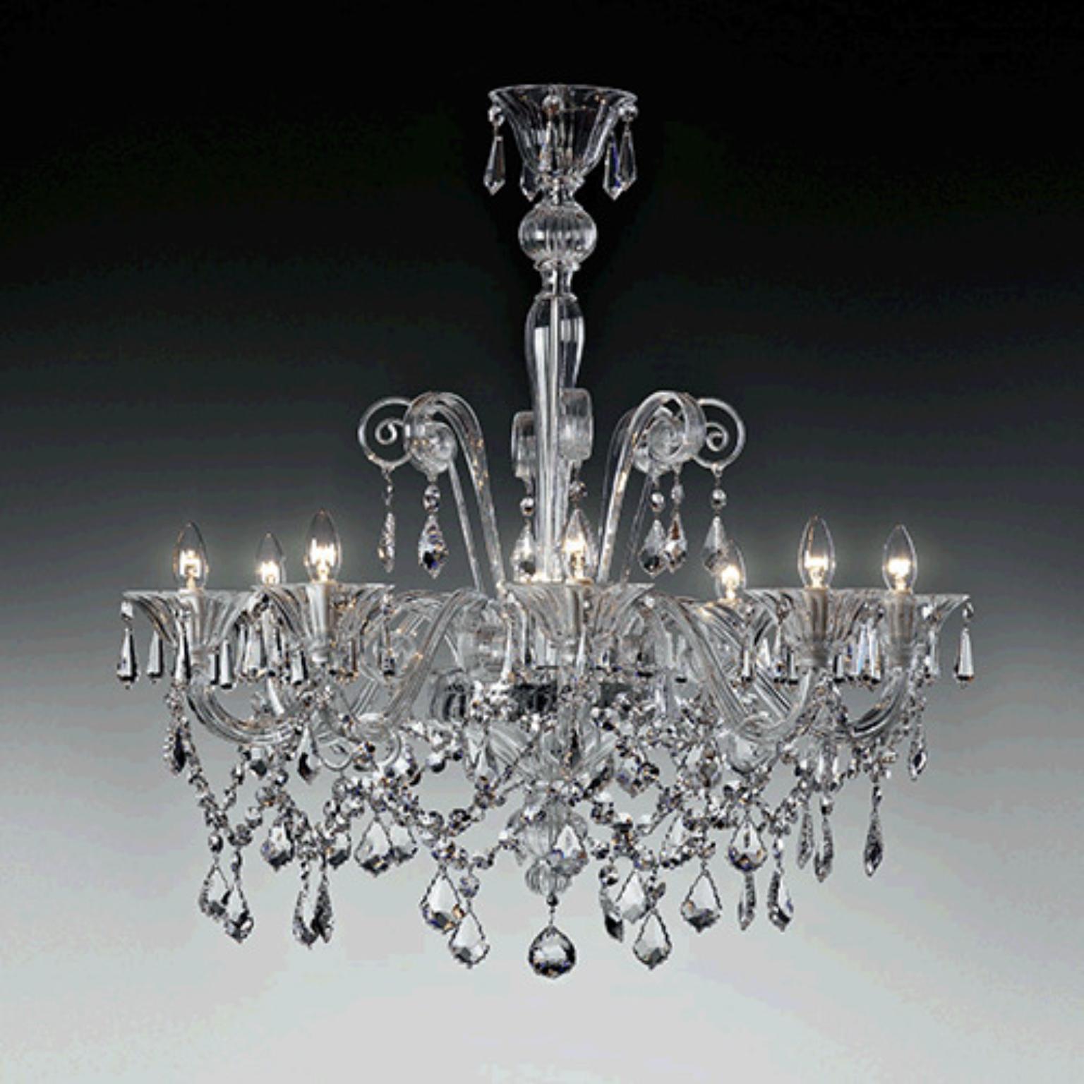 Lampada a sospensione Magnesio MAGSOV08 di Mazzega 1946
Dimensioni: D. A. 87 x H. 93 cm.
Materiali: Telaio: Cromo lucido. 
Diffusore: Cristallo trasparente.
Peso: 011 Kg.

Le radici di Mazzega1946 affondano a Murano, terra di maestri vetrai che