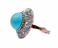 Magnesite, Aquamarinfarbene Topas, Diamanten, Roségold und Silberring.