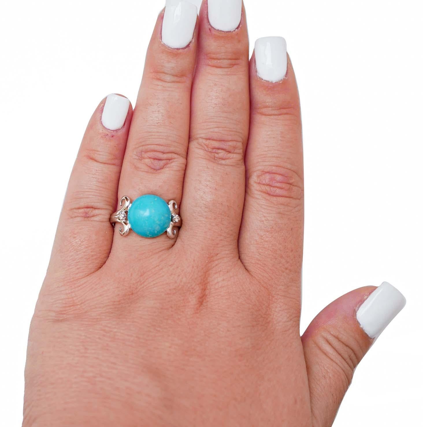 Round Cut Magnesite, Diamonds, 14 Karat White Gold Ring. For Sale