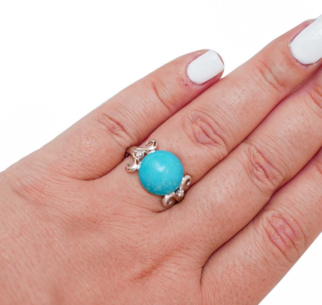 Magnesite, Diamonds, 14 Karat White Gold Ring. In Good Condition For Sale In Marcianise, Marcianise (CE)