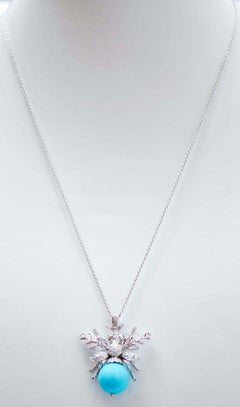 Magnesite, Diamonds, Sapphires, 14 Kt White Gold Fly Pendant.