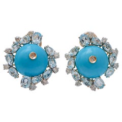 Magnesite, Diamonds, Topazs, 14 Karat Rose Gold and White Gold Earrings.