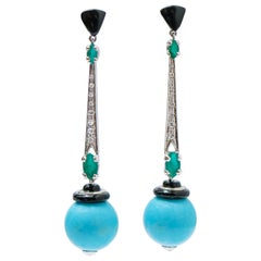 Magnesite, Onyx, Emeralds, Diamonds, Platinum Earrings.