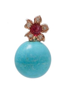 Magnesite, Rubies, Diamonds, Rose Gold Flower Earrings.