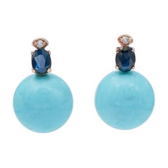 Pendientes de magnesita, zafiros, diamantes y oro rosa de 14 quilates