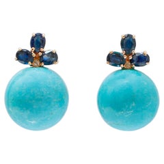 Vintage Magnesite, Sapphires, Diamonds, 14 Karat Rose Gold Earrings.