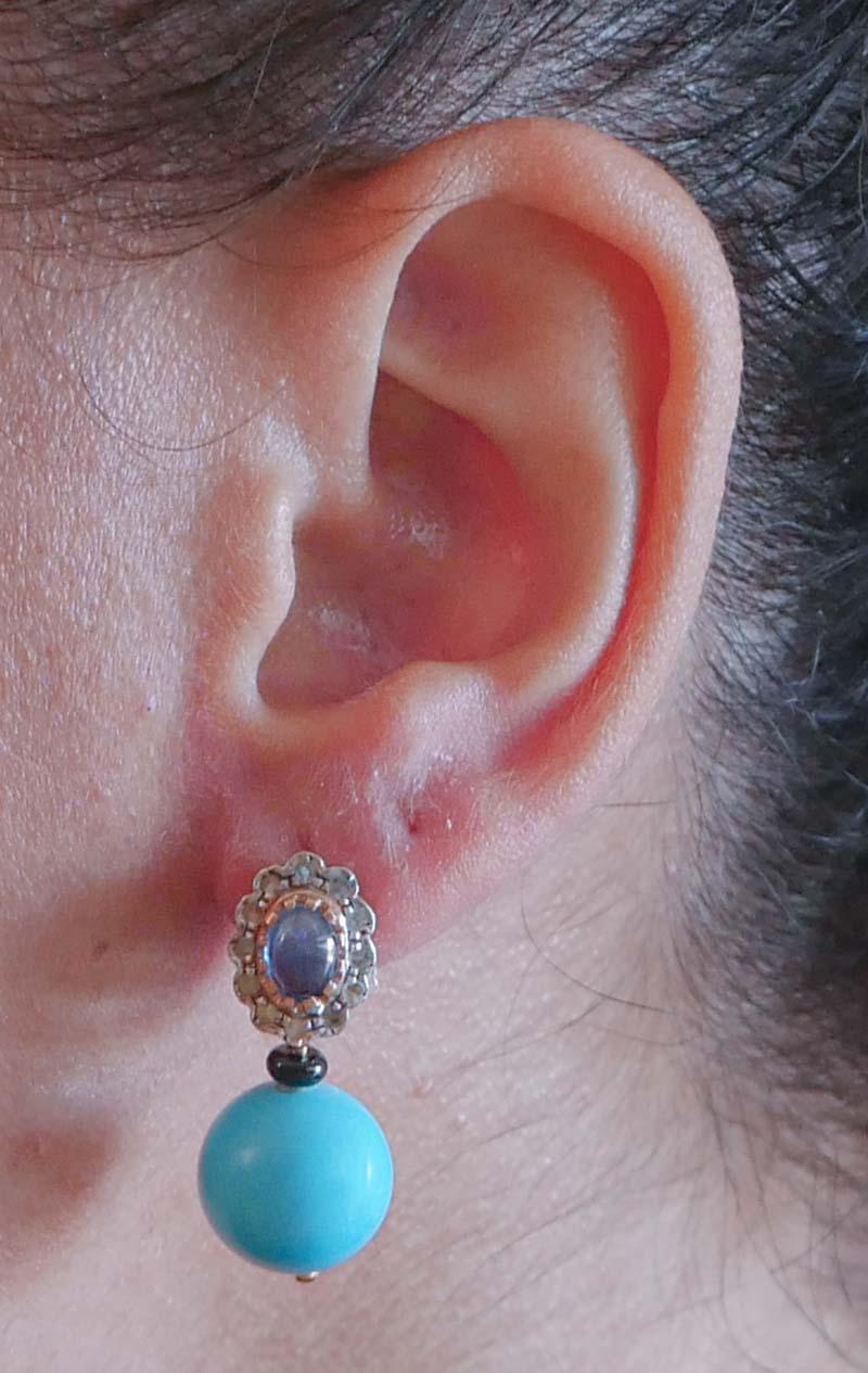 Magnesite, Sapphires, Diamonds, Rose Gold and Silver Earrings. In New Condition For Sale In Marcianise, Marcianise (CE)