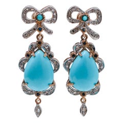 Magnesite, Sapphires, Diamonds, Rose Gold and Silver Earrings.