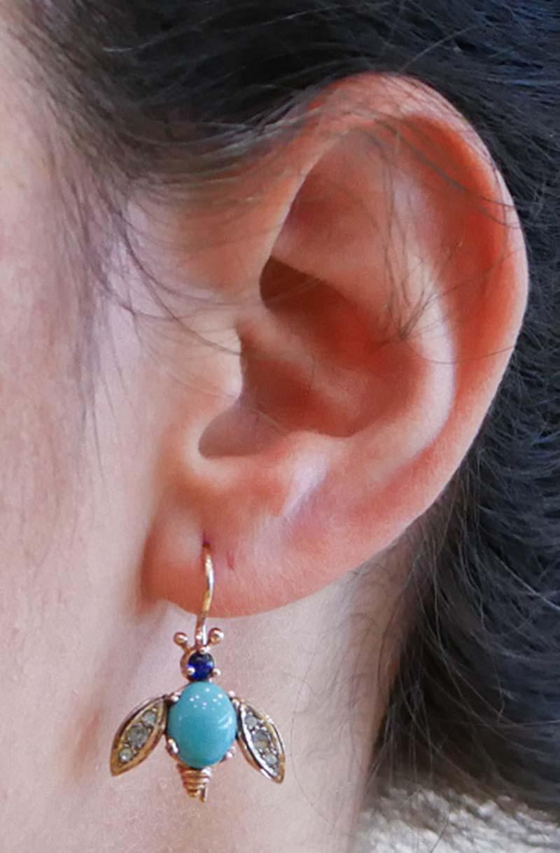 Magnesite, Sapphires, Diamonds, Rose Gold and Silver Fly Earrings. In Good Condition For Sale In Marcianise, Marcianise (CE)