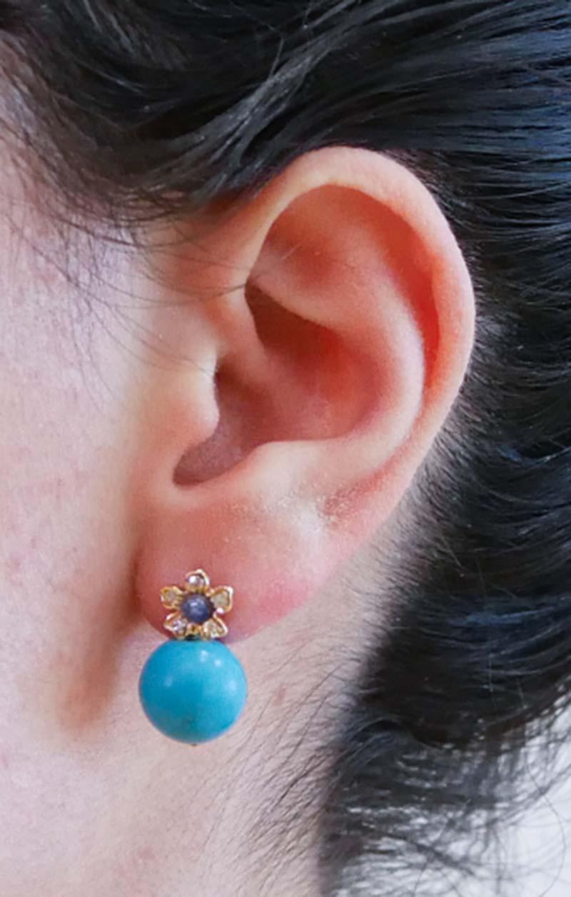 Magnesit, Saphire, Diamanten, Blumenohrringe aus Roségold. im Zustand „Neu“ im Angebot in Marcianise, Marcianise (CE)