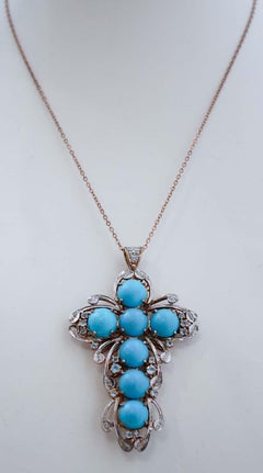 Magnesite, Topaz, Diamonds, Rose Gold and Silver Cross Pendant Necklace.