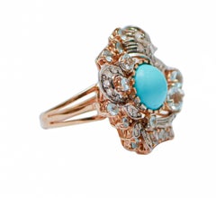 Magnesite, Topazs, Diamonds, 14 Karat Rose Gold and Silver Ring.