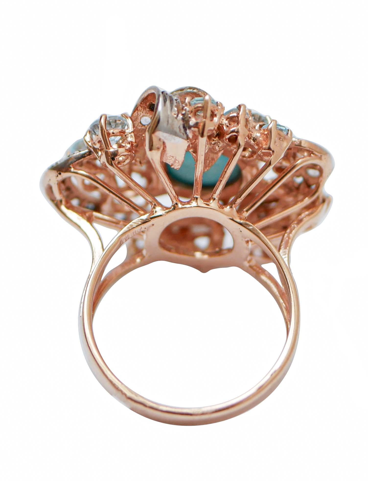 Rétro Magnesite, topazi, diamanti, anello in oro rosa e argento 14 carati. in vendita