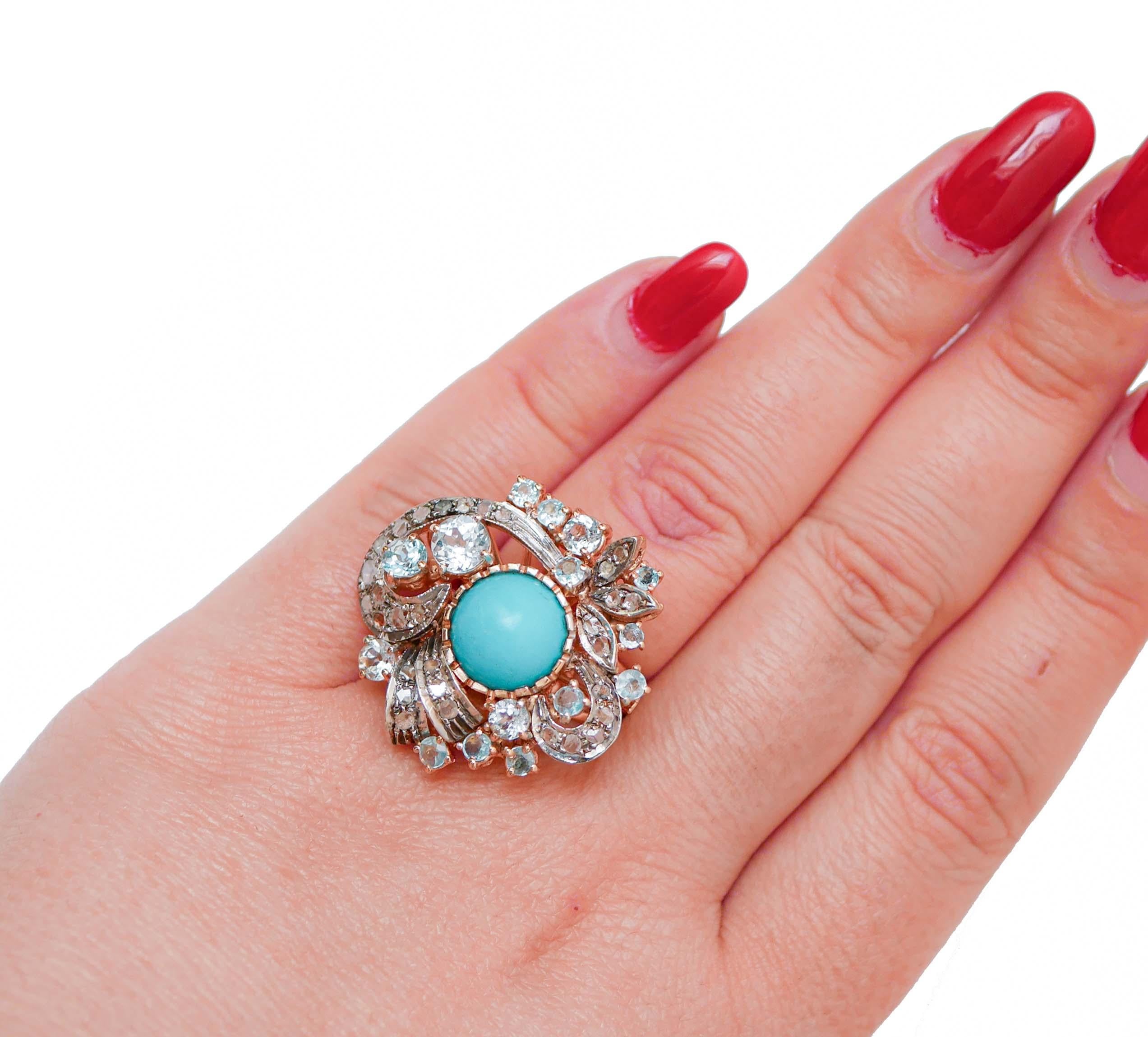 Magnesite, topazi, diamanti, anello in oro rosa e argento 14 carati. In condizioni buone in vendita a Marcianise, Marcianise (CE)