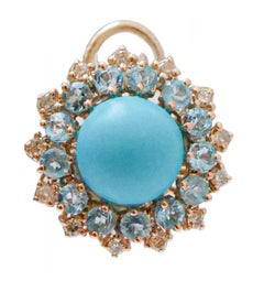 Boucles d'oreilles Magnesite, topaze, diamants et or rose 14 carats