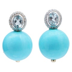 Magnesite, Topazs, Diamonds, 14 Karat White Gold Earrings.