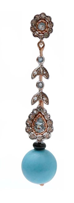 Magnesite, Topazs, Diamonds, Onyx, Rose Gold and Silver Earrings.