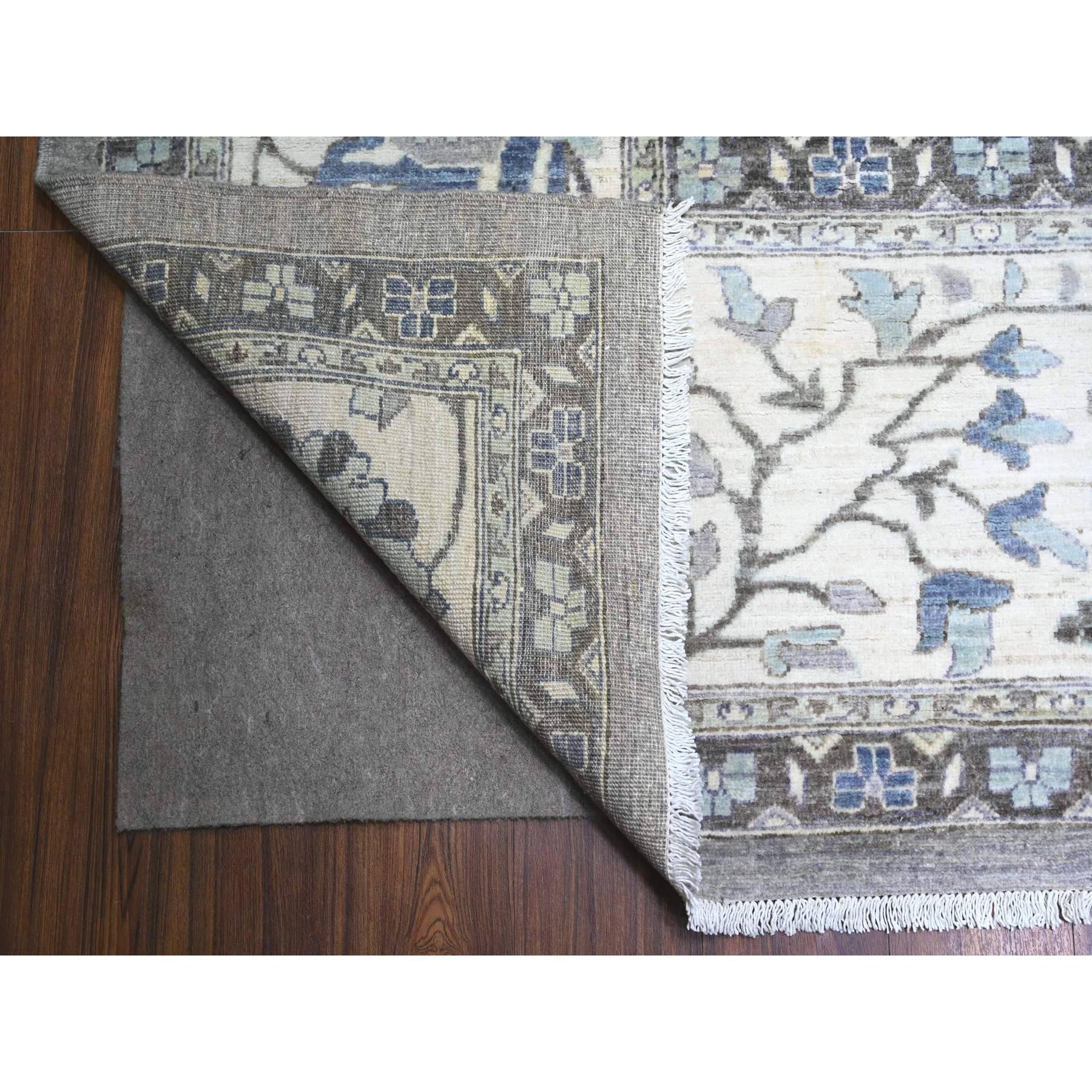 Alfombra Cuadrada de Lana Anudada a Mano Peshawar Heriz Gris Magnética 12'1