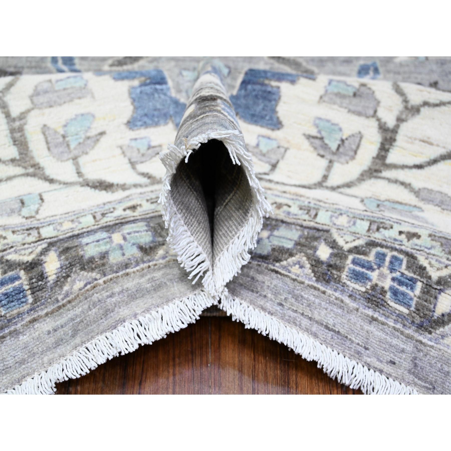 Alfombra Cuadrada de Lana Anudada a Mano Peshawar Heriz Gris Magnética 12'1