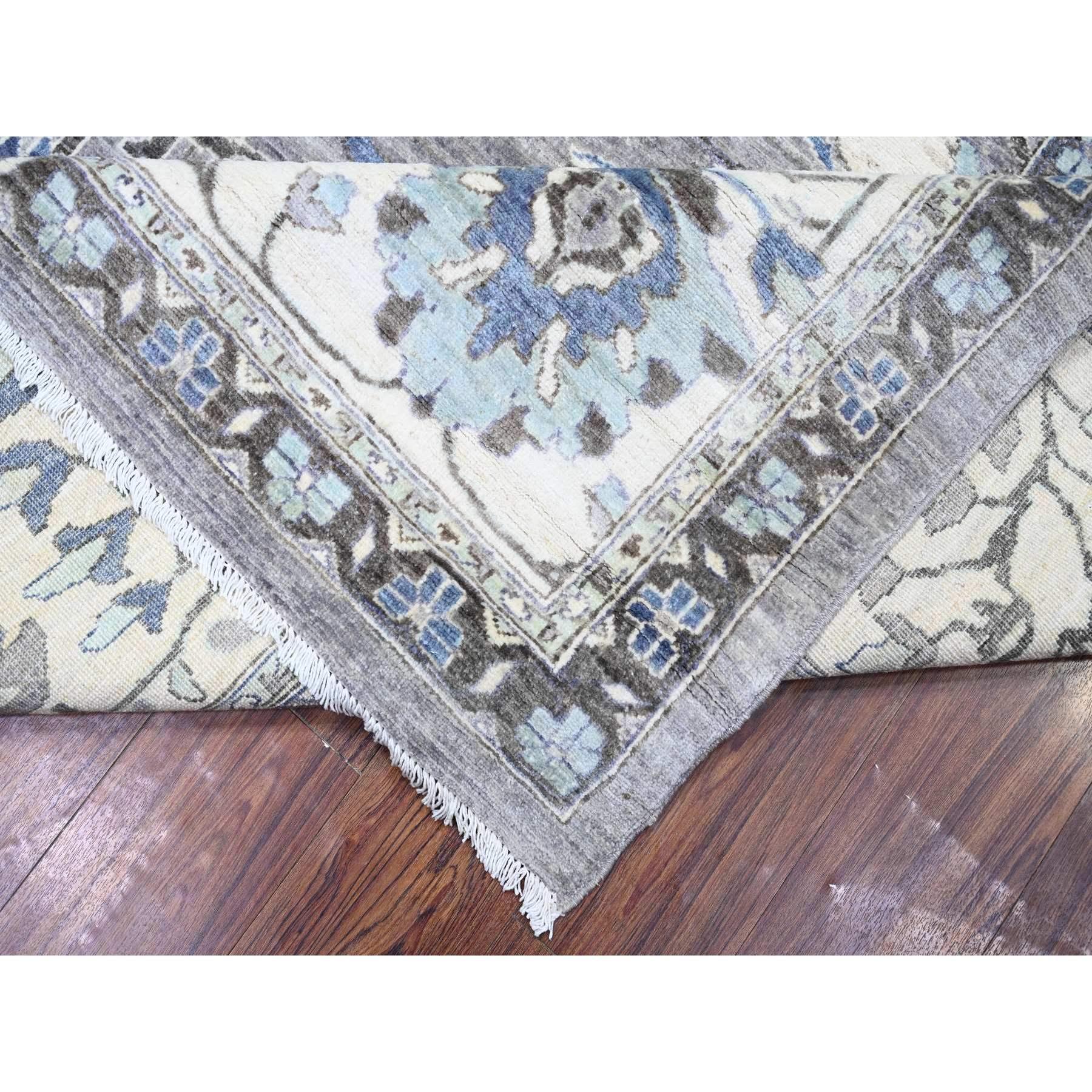 Alfombra Cuadrada de Lana Anudada a Mano Peshawar Heriz Gris Magnética 12'1