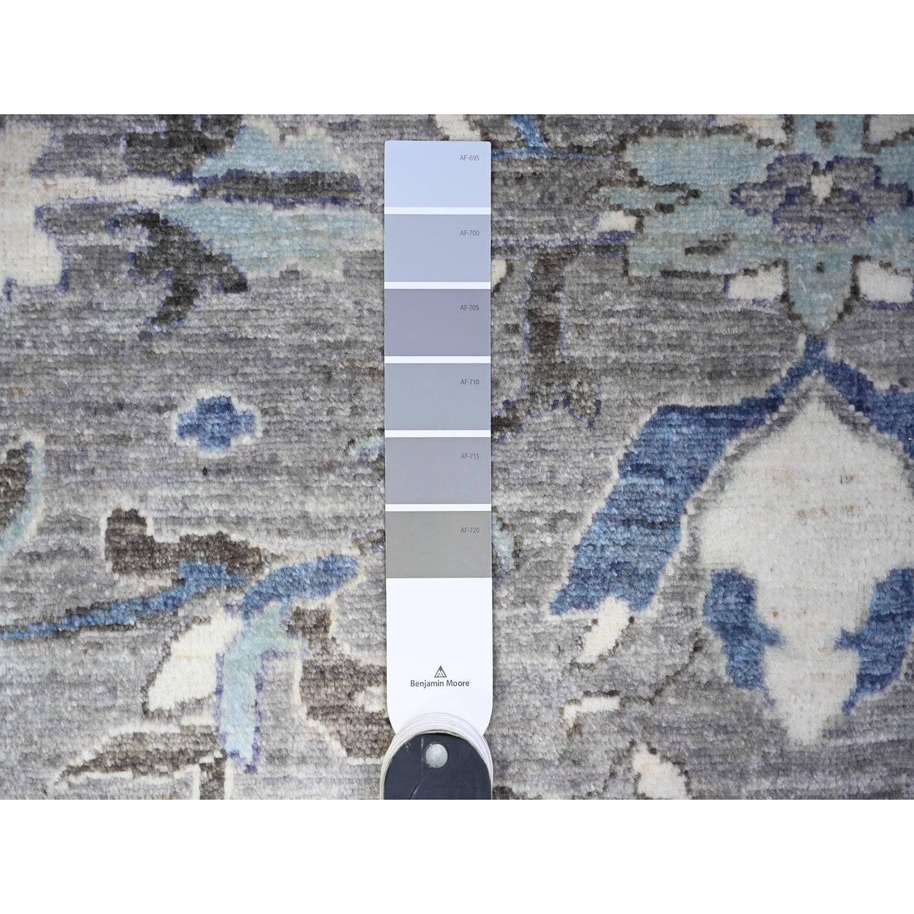 Alfombra Cuadrada de Lana Anudada a Mano Peshawar Heriz Gris Magnética 12'1