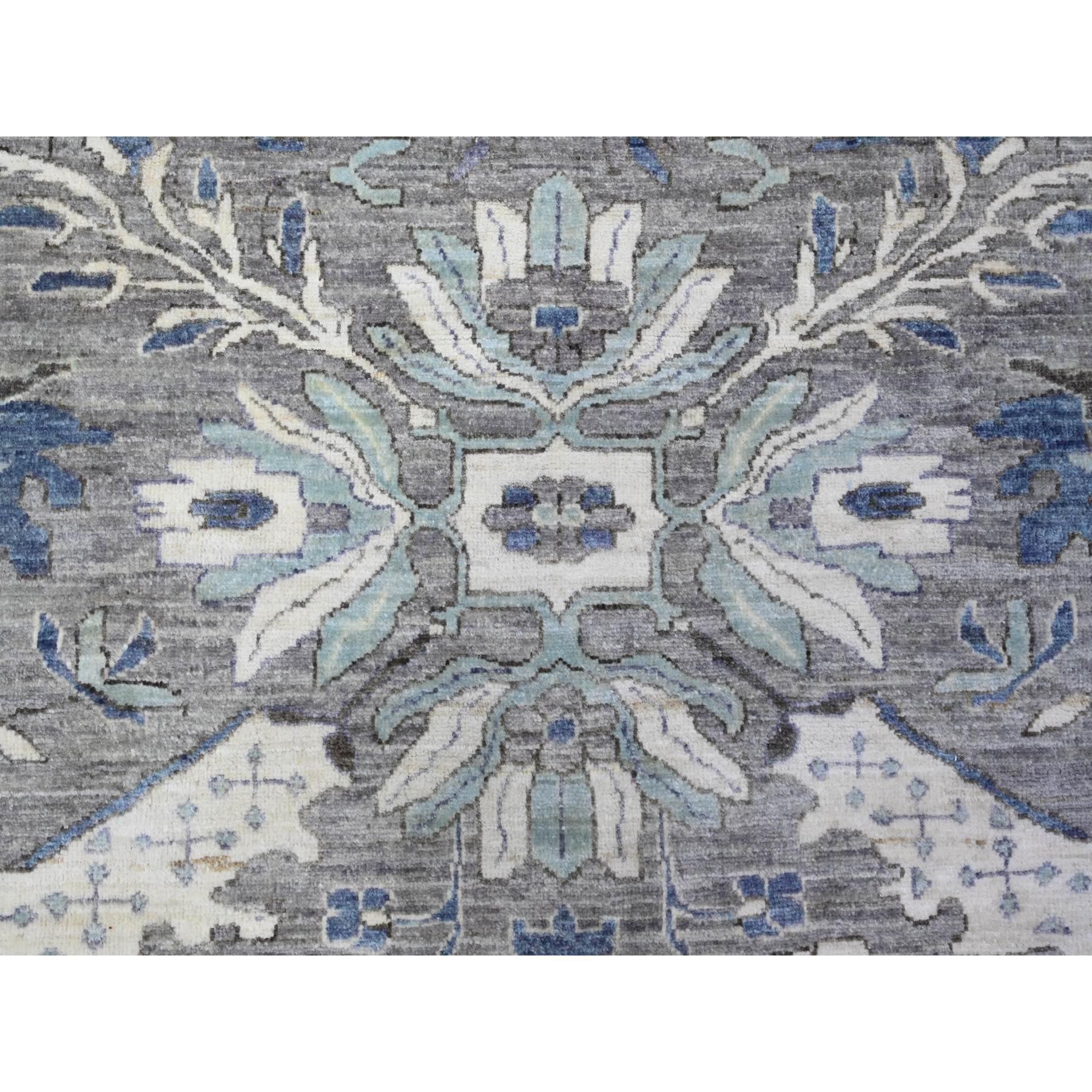 Alfombra Cuadrada de Lana Anudada a Mano Peshawar Heriz Gris Magnética 12'1