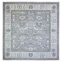 Tapis carré en laine de Peshawar Heriz gris magnétique noué à la main 12'1" x 12'1"