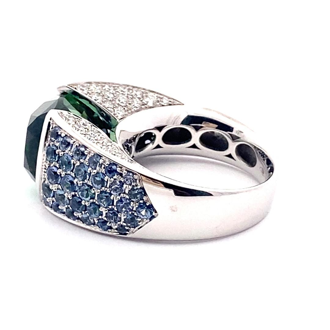 Prächtiger Lagunengrüner 12,56 ct Turmalin Saphir Brillant Ring Investment Edelstein im Angebot 3