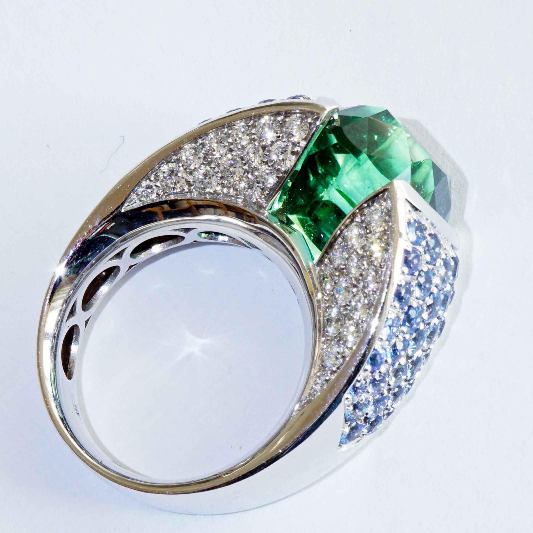 Prächtiger Lagunengrüner 12,56 ct Turmalin Saphir Brillant Ring Investment Edelstein im Angebot 7