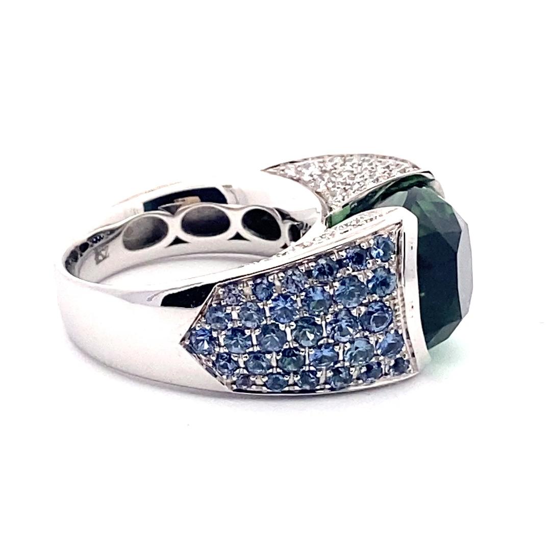 Prächtiger Lagunengrüner 12,56 ct Turmalin Saphir Brillant Ring Investment Edelstein im Angebot 5