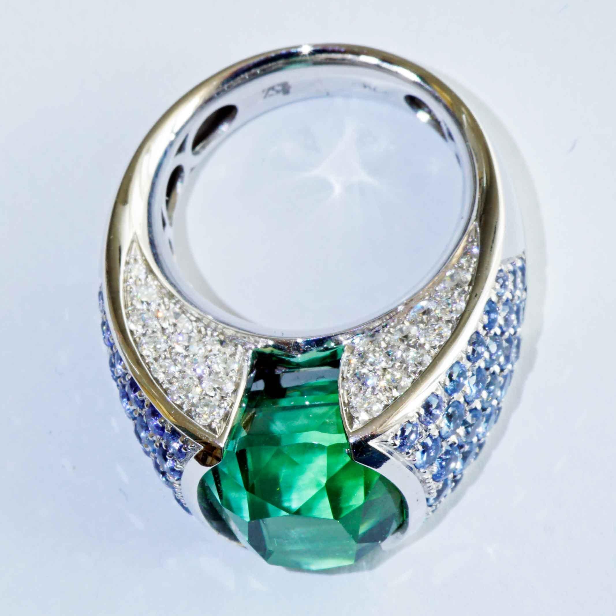 Prächtiger Lagunengrüner 12,56 ct Turmalin Saphir Brillant Ring Investment Edelstein im Angebot 8