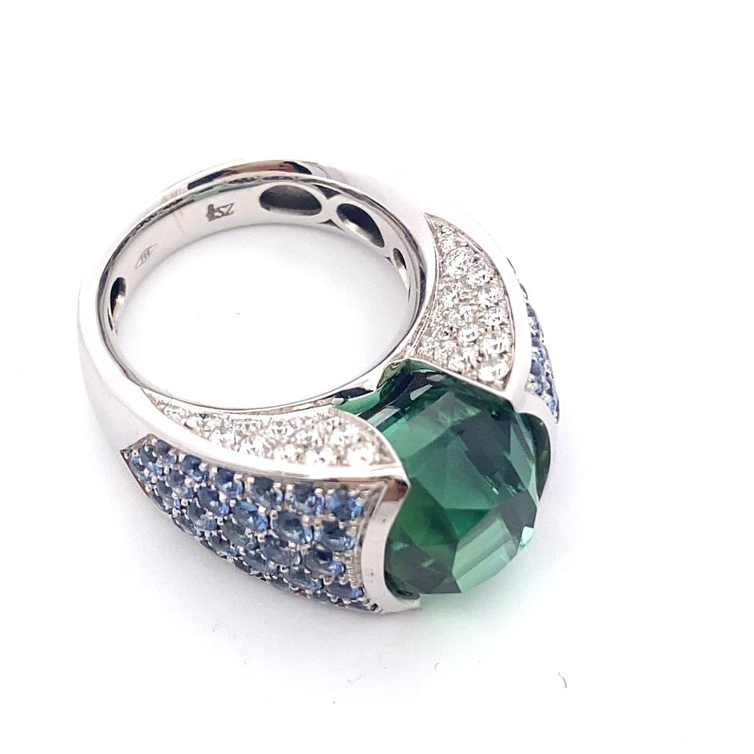 Prächtiger Lagunengrüner 12,56 ct Turmalin Saphir Brillant Ring Investment Edelstein im Angebot 6