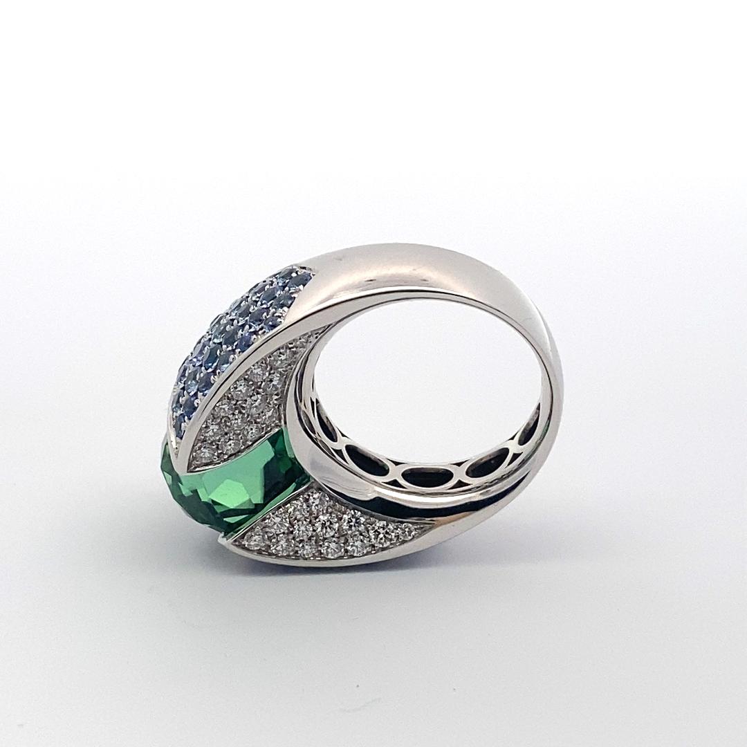 Prächtiger Lagunengrüner 12,56 ct Turmalin Saphir Brillant Ring Investment Edelstein im Angebot 7