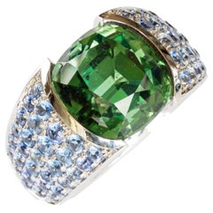 Magnific Lagoon Green 12.56 ct Turmalin Saphire Brilliant Ring Investment Gem
