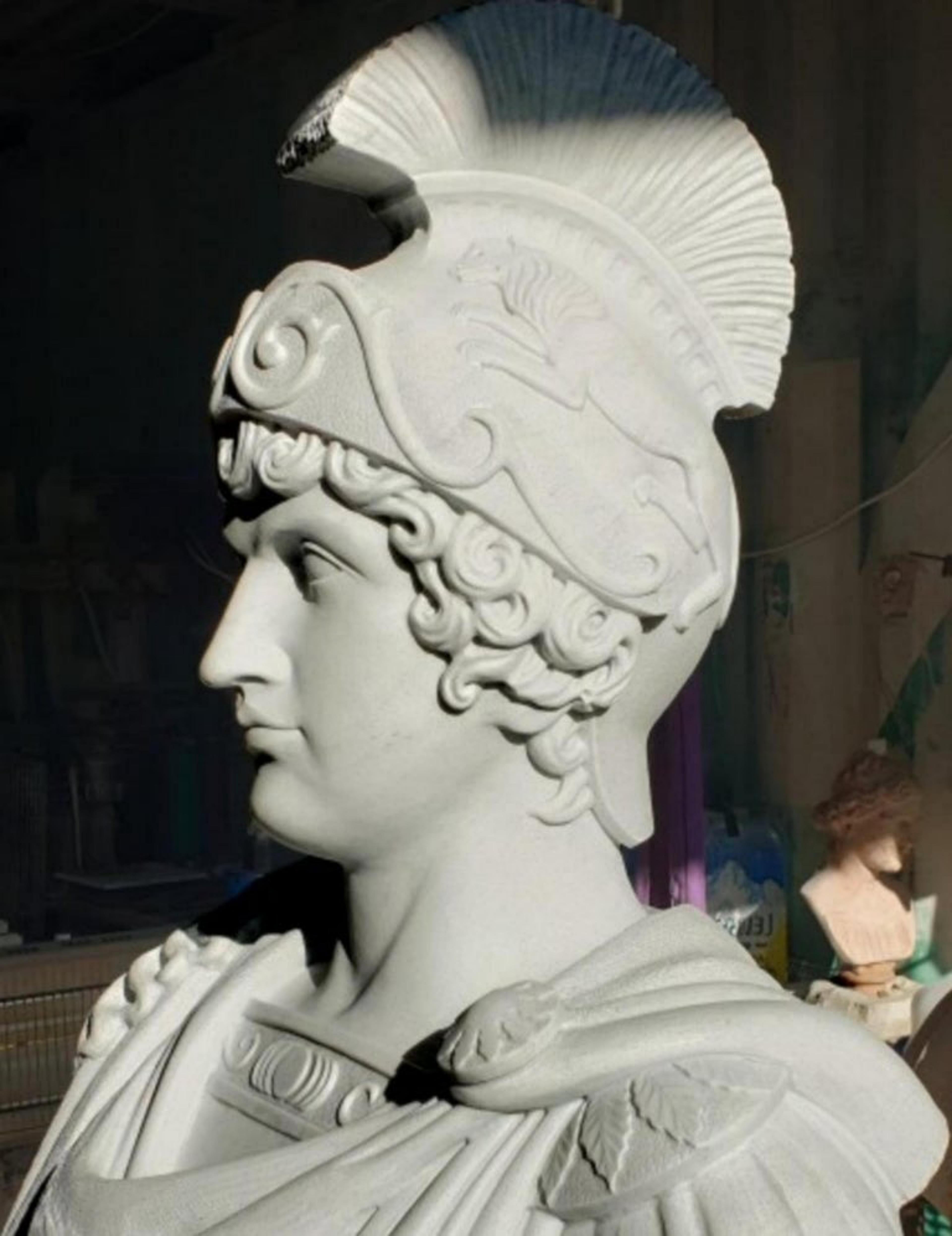 Hand-Carved Magnifican Alexander the Great Bust of Carrara White Marble, 20th Century For Sale