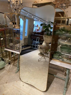 Magnificent Curved Rectangular Midcentury Italian Brass Mirror