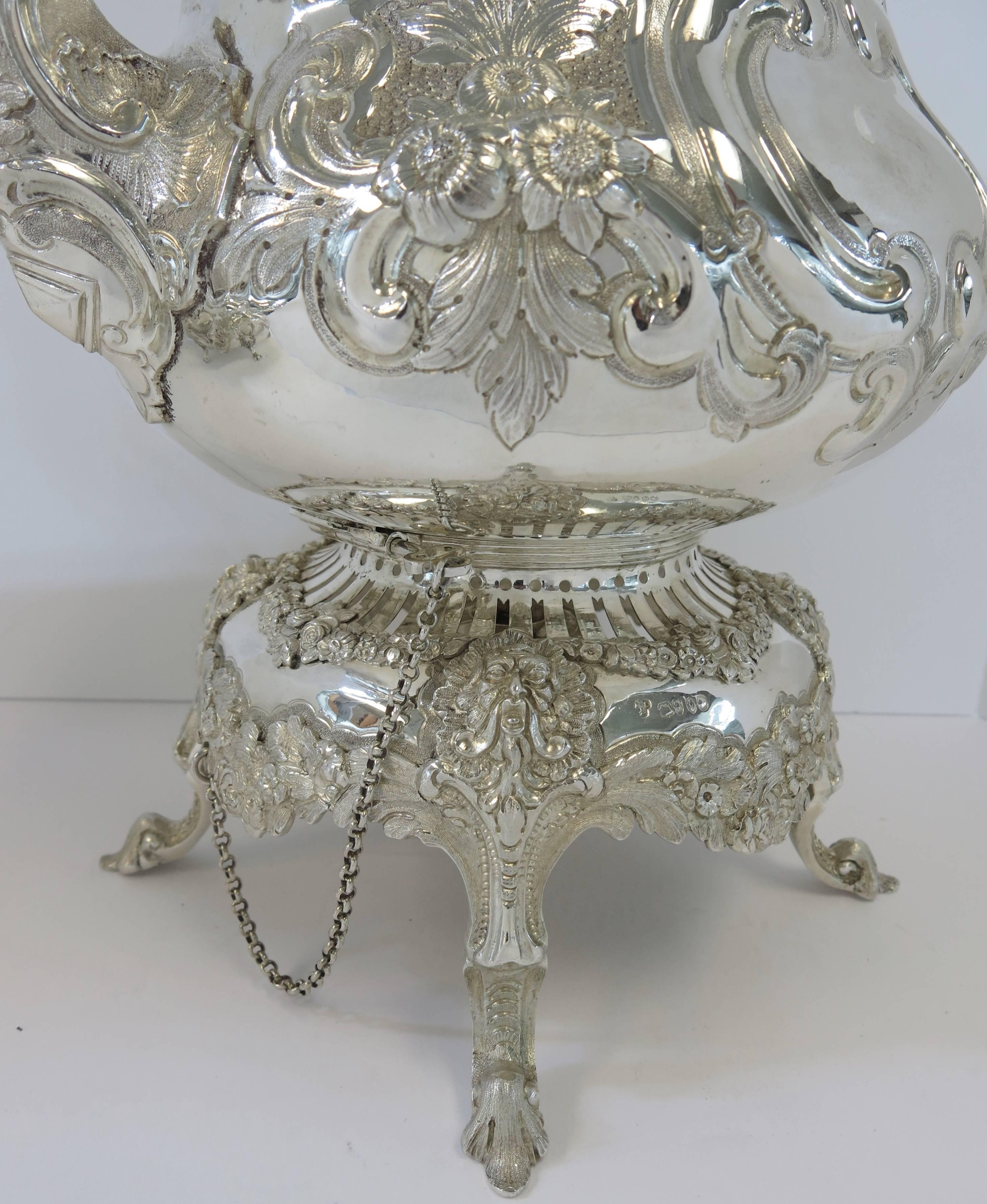 19th Century Magnificent, Antique Victorian, Sterling Silver Hand Chased Tea & Coffee Set For Sale