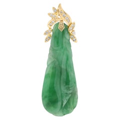 Magnificent 0.16ct Diamond & Jade Pendant in 18K Yellow Gold