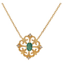 Magnífico Collar de Esmeralda y Diamantes Naturales de 0,17 quilates en Oro Amarillo de 18 quilates