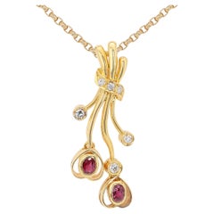 Magnificent 0.22ct Garnets with Side Diamonds in 18K Yellow Gold - Pendant Only