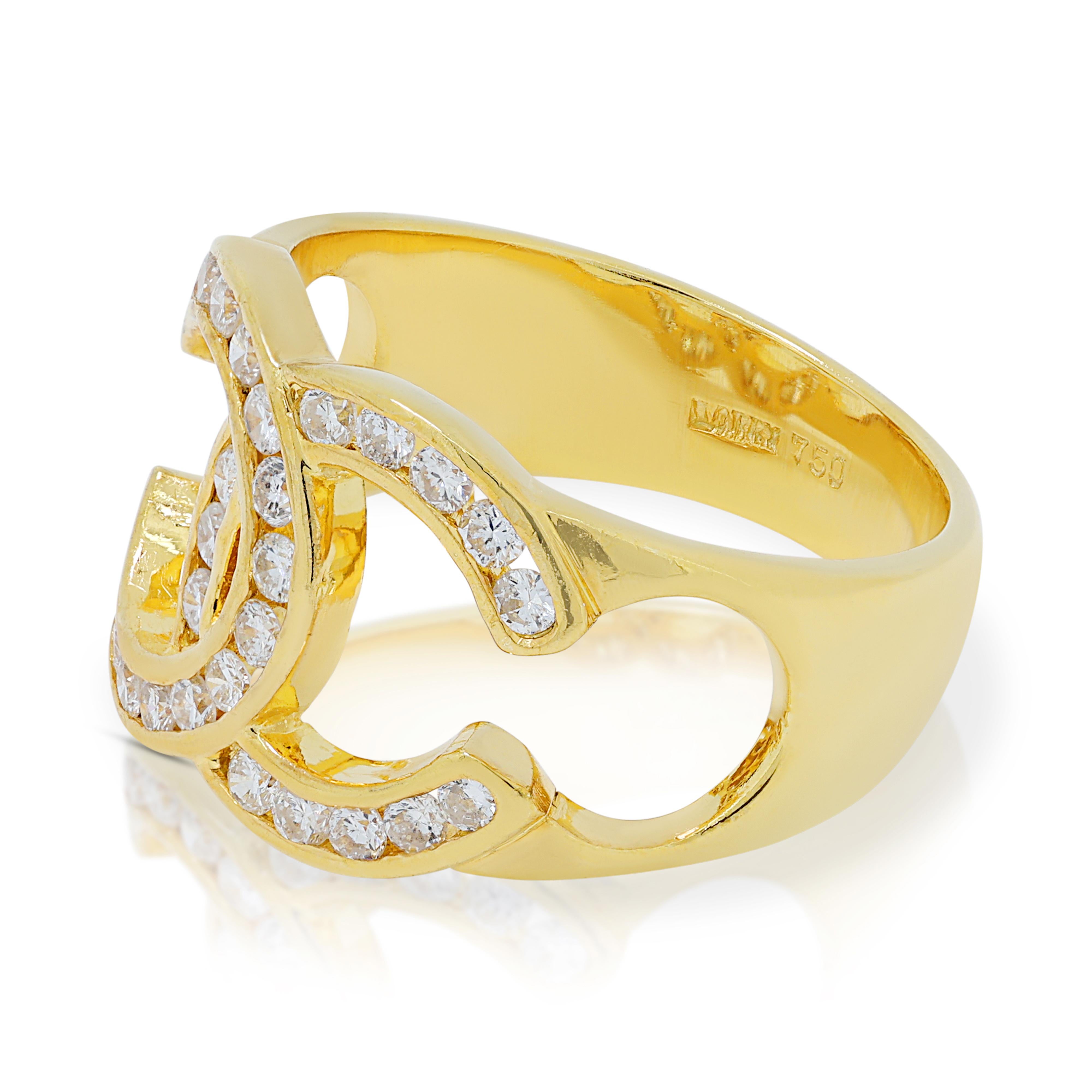 Magnifique bague en or jaune 18 carats avec diamants de 0,42 carat Excellent état - En vente à רמת גן, IL
