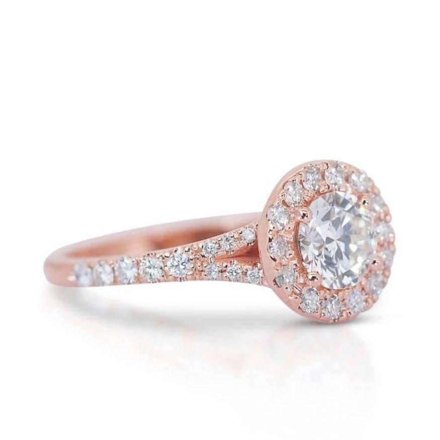Round Cut Magnificent 0.70ct Round Brilliant Halo Pave Diamond Ring in 18K Rose Gold For Sale