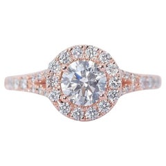 Prächtiger 0,70ct runder Brillant Halo Pave Diamantring in 18K Rose Gold